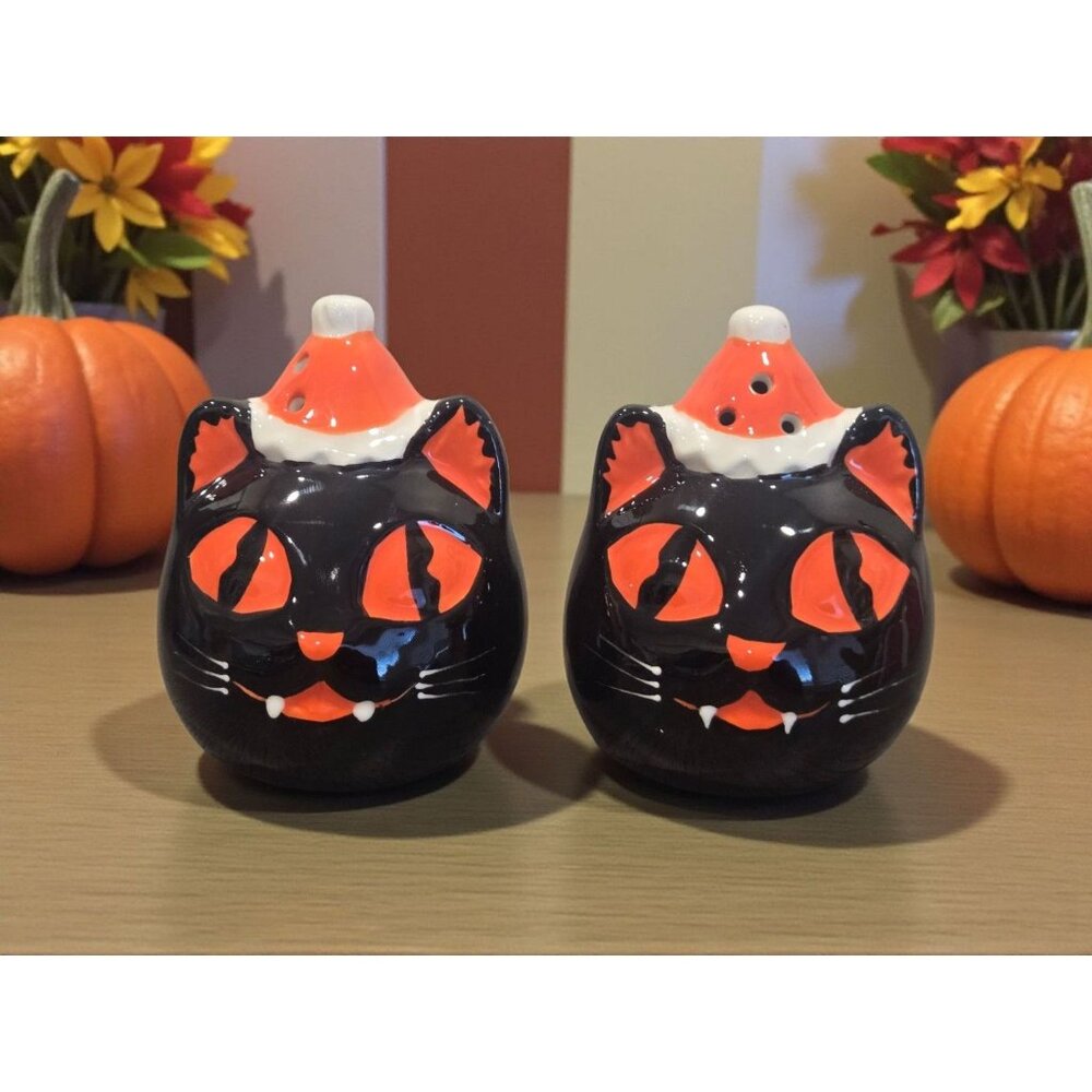 New Black Orange Halloween Cat Spooky Salt & Pepper Shakers Salt N Pepper Decor
